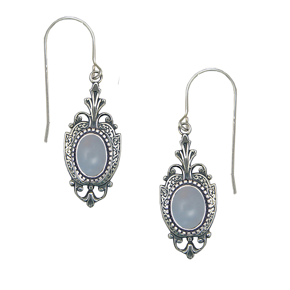 Sterling Silver Victorian Drop Dangle Earrings With Chalcedony